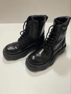 zara ザラ　トラックソール　厚底レースアップブーツ ブラック