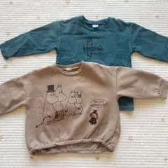 プティマイン 飛行機刺繍 ムーミンプリントトレーナー