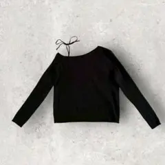リボンワンショルダーニット ワンショルリブニット アシメニット (S) ブラック