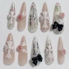 ネイルチップ ウィッシュコア フレンチガーリー バレーコア レース 薔薇 クロム