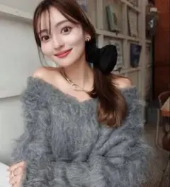 ORGUE グレー Vネック シャギーニット