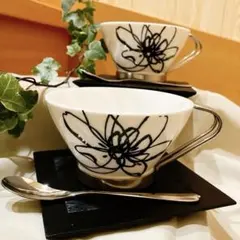 花柄ペアーカップ・木製ソーサーセット 紅茶 コーヒー 未使用品