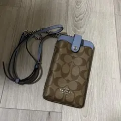 COACH スマホショルダーバッグ ブラウン/ブルー