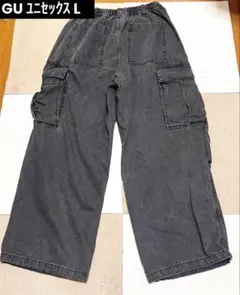【GU】デニムスーパーワイドカーゴパンツ 【ダークグレー L】