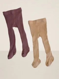 リブ編みベビータイツ 60〜70cmサイズ2色セット（ベージュ・くすみピンク）