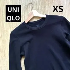 UNIQLO 極暖ヒートテックコットンワッフルクルーネックT/9分袖　ブラック