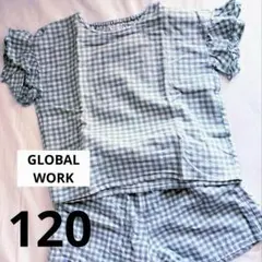 うすいみどり色　チェック半袖　フリル袖　セットアップ　120