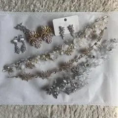 ウェディング　ヘッドドレスセット　7点　ピアス　ヘアアクセ