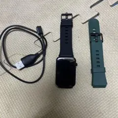 スマートウォッチ本体 ブラック グリーン 充電ケーブル付き