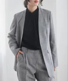 【RANAN】ノーカラーボックスジャケット（グレー）のサムネイル