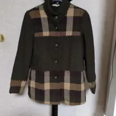 オリーブグリーンチェックパッチワークジャケット　WOOL ＆Alpaca