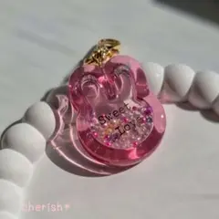 うさぎのシャカシャカ レジン シェイカー ピンク キーホルダー