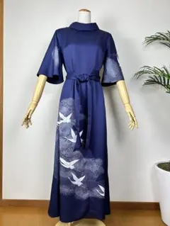 着物リメイクロングワンピース(正絹)