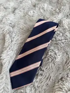 dunhill ネイビーとピンク ストライプ ネクタイ