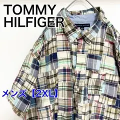 YBA60【US輸入】トミーヒルフィガー　半袖シャツ【2XL】パッチワーク柄