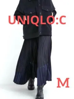 UNIQLO:C　プリーツカラーブロックスカート　黒×ネイビー【極美品】M