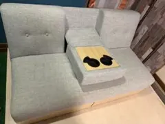 手渡し限定　3人掛け　多機能ソファ　メランジグレー×ナチュラル　収納付き