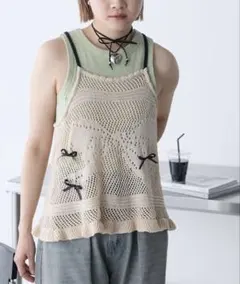 【新品】forksy. リボンモチーフ透かし編みニットビスチェのサムネイル