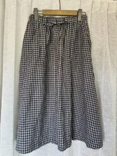 ギンガムチェック フレアスカート セブンスゲート リネン　ナチュラル
