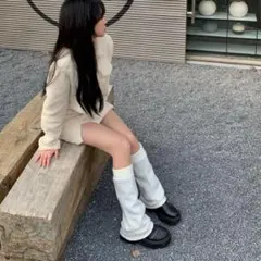 レッグウォーマー ルーズソックス ニット 足長効果 白 防寒 制服 韓国