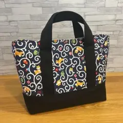 柴犬 唐草文様 小さめトートバッグ（ネイビー・マグネットホック付き）