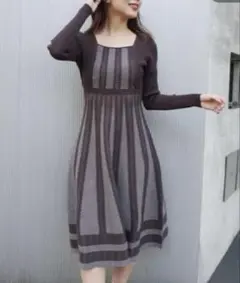 【 MERCURYDUO 】2WAYブロッキングジャカードフレアニットワンピース