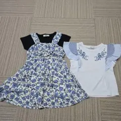 MPS 花柄サロペットワンピース 　フリルトップス　２セット　100cm