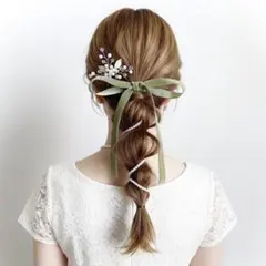 りんママ様 パール グリーン ベロアリボン ポニーフック