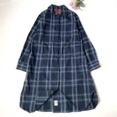 サニークラウズ シャツワンピース ロング丈 チェック柄 コットン 長袖 L