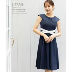 トッコクローゼットウエストリボンワンピース ネイビー×ホワイト リテーム