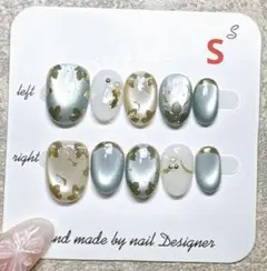 E020 Sサイズ　ハンドメイド　ネイルチップ　ショートオーバル