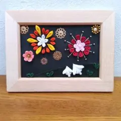 つまみ細工フレーム　花火　うさぎの親子　夏　ハンドメイド　ちりめん