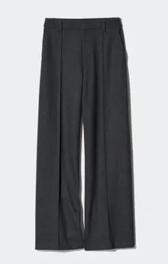［UNIQLO］ダークグレー L丈長め　ブラッシュドジャージーワイドパンツ