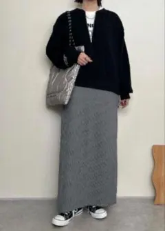 大人気！しまむら×rumi リブナロースカート 中灰グレー LL Lutiqueのサムネイル
