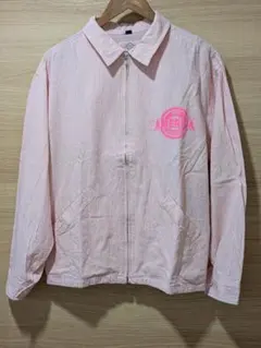 90s コットン　ピンクストライプ　ブルゾン　L スウィングトップ　短丈