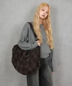 レトロカラー ルーズチェック ビッグショルダーバッグ