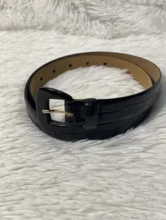 希少　マックスマーラ 本革 クロコ型押し レザーベルト ブラック イタリア製