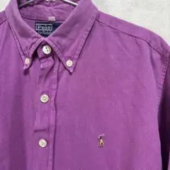 ラルフローレン　ボタンダウン　コットンシャツ　厚地　綿　青みピンク