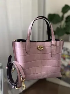未使用級】COACH ウィロウトート24 2way クロコ型押 ターンロック