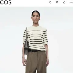 COS ホワイト/ブラック ストライプ 半袖ニット
