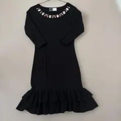 ニコちゃん様専用ビジュー付きブラックニットワンピース