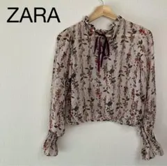 ZARA ザラ　花柄 フリルネック 長袖ブラウス シャツ　トップス