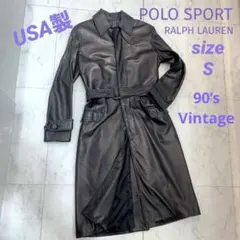 ☆美品☆POLO SPORT ラルフローレン レザーロングコート ラムレザー 黒