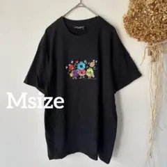 M♪ クルーネック 半袖 Tシャツ 刺繍 無地 沖縄 ブラック 黒