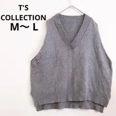 ティーズコレクション ニットベスト Ｖネック シンプル 無地 ゆったり グレー