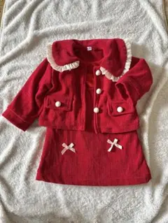 赤 コーデュロイ ジャケットとスカートセット