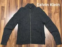 ダークグレー ジップアップ ニットセーター