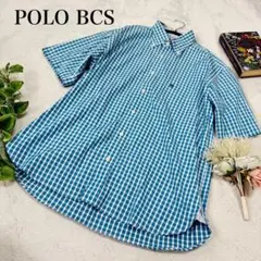 【美品】POLO BCS ギンガムチェック 半袖シャツ ボタンダウン ブルー L
