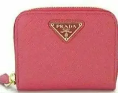 PRADA サフィアーノレザージップ 　コインケース 　三角ロゴ　ピンク　プラダ