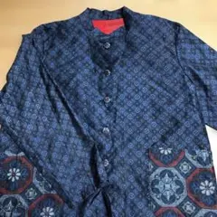 大島紬のリメイク服、スタンドカラーのスカートセットアップ